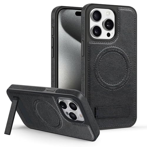 Étui à rabat iPhone 15 en cuir tendance noir chic avec fermeture aimantée