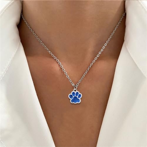 Paw Print Necklace for Women Cute Dainty Animal Pendant Necklace Glitter Personalized Colorful Pet Memorial Necklace Dog or Cat Memorial Jewelry Gifts for Cat Mom Animals Lover3