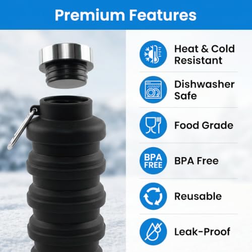 Image of PROBEROS Collapsible Silicone Squeeze Water Bottle Leak Proof Hiking