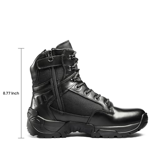 NORTIV 8 Men's Side Zipper Military Tactical Work Boots Leather Motorcycle Combat Boots 6 inches,Size 6.5,Black,DESERT