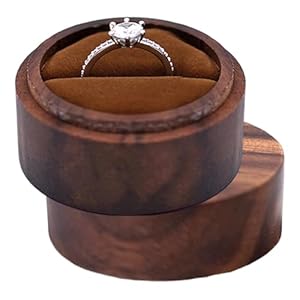 Ring Box Case voor Bruiloft – Houten Trouwring Doos | Ronde Walnoot Sieraden Ring Box | Draagbare Ring Drager Box, Sieraden Ring Box Voor Bruiloften, Verlovingen, Verjaardagen
