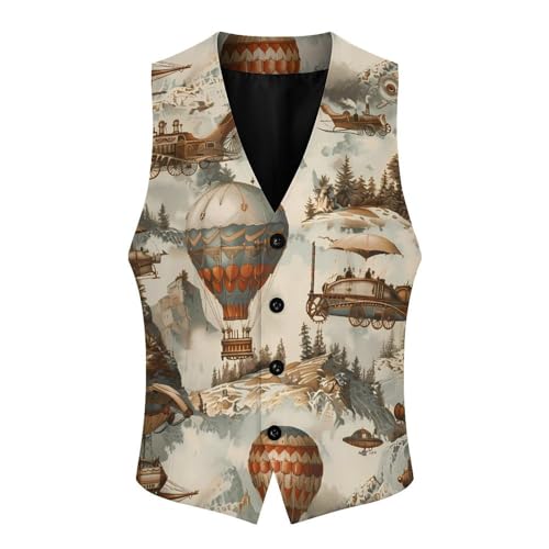 Steampunk Airships Air Balloons Novelty Men's Suit Vest Funny Formal Dress Vests Business Waistcoat3
