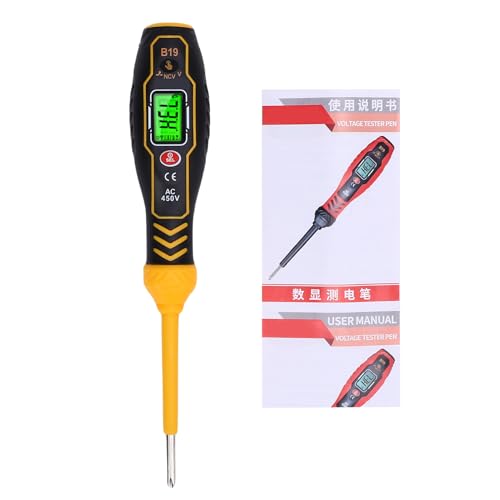 TIKATARER Bolígrafo Probador de Voltaje Digital con LCD y Rango NCV de 30 a 1000V, Herramienta de Voltaje de Electricista con Indicación de Alarma, Apagado Automático (Destornillador Ph amarillo)