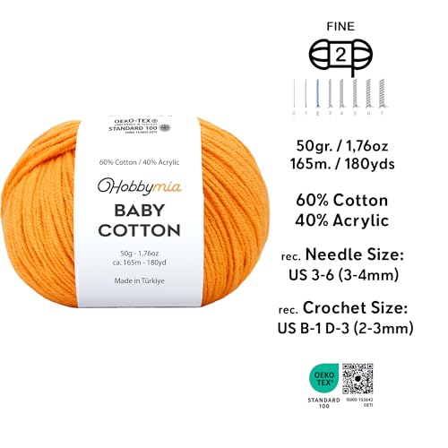 Image of Baby Cotton Blend Yarn - Soft Sport Weight Yarn for Crochet & Amigurumi - 50g /180yds - 60% Cotton 40% Acrylic - Ideal for Baby & Knitting Proj.(Apricot, 1 Ball)