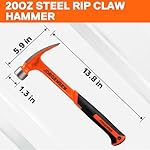 Jorgensen 20 oz Straight Claw Hammer with Magnetic Nail Holder, Rip Claw Hammer with Milled Face & Shock Reduction Grip, Heavy Duty One-piece Forged Hammer - Image 2