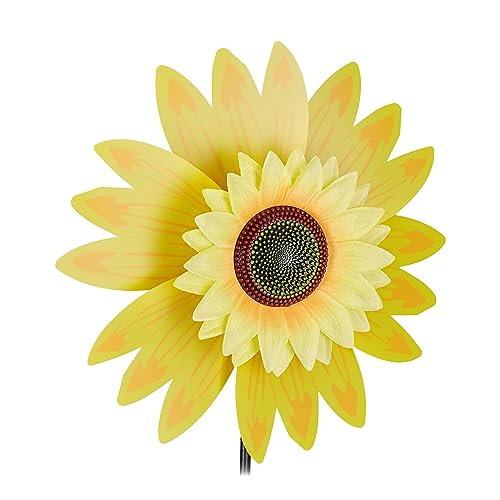 Relaxdays Moulin à Vent Fleurs, décoration Tournesol, Enfants, Balcon, terrasse, Jardin, à Planter, 70 cm de Haut, Jaune