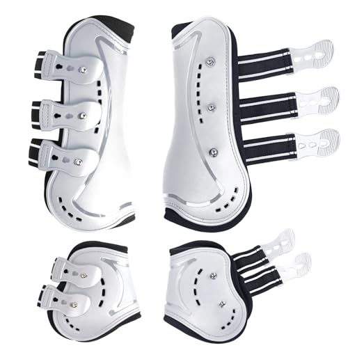 HackFond Horse Tendon Boots, Fetlock Boots & Open Front Boots for Jumping, Set of 4, Horse Protection Leg Guard, White, Horse Size Large
