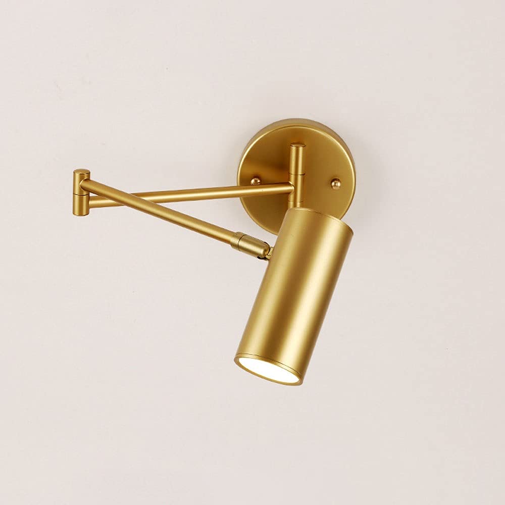HYJAUSXB Wall Sconce Lamp, Modern Swing Arm Lighting, Antique Brass Hardwired Fixture with Cylindrical Lampshade, E27 Reading Light for Bedroom
