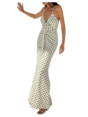 Verdusa Women's 3D Floral Polka Dots Maxi Dress Vintage Criss Cross Fishtail Cami Dresses