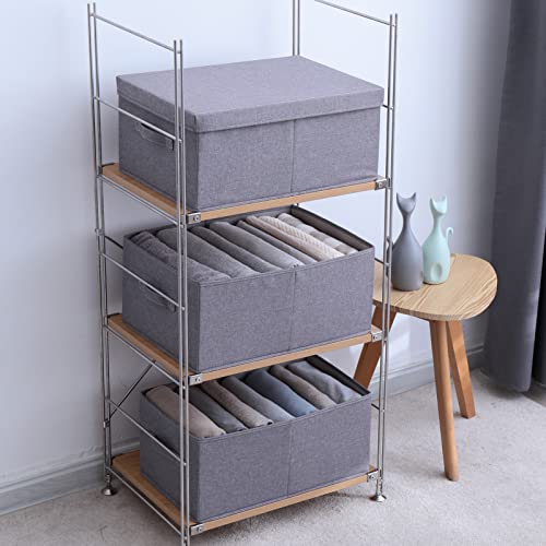 Bicoy 2 Pack Lidded Storage Bins Large Foldable Storage Boxes With Lids And Handles Cube Fabric Storage Basket Home Organizers For Clothes, Toys, Sundries, Papers, Books 18.11" X 14.17" X 9.45" (Gray) #TOP6