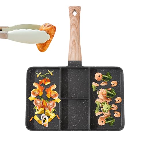 Generico Sartén parrilla dividida antiadherente – Cazuela de aluminio con 4 compartimentos | mango resistente al calor, ligera, mini sartenes para panqueques, sartén versátil para desayuno, cocción de