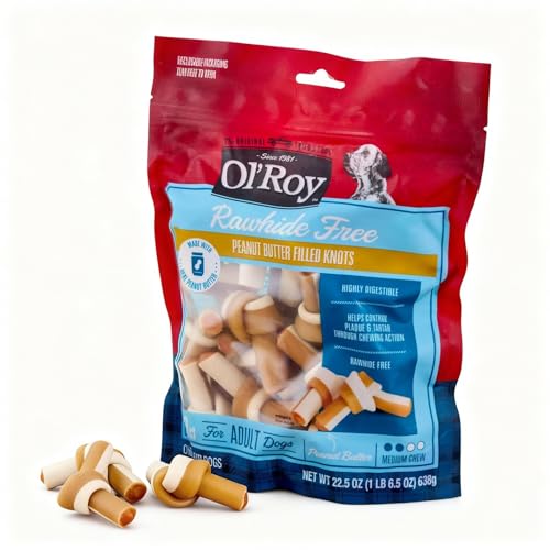 Dog Chew Treats for Dogs, Peanut Butter & Chicken Flavor, Rawhide-Free Knotted Bones, 28 Count 22.5 oz, Easy to Chew Long-Lasting Treats for All Breeds