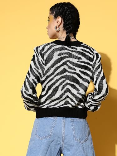 Image of Sassafras Women Animal Print Front Open Wool Cardigan