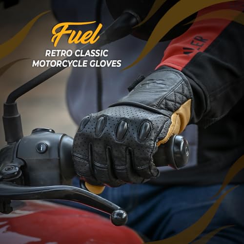 Image of ViaTerra Fuel Retro Classic Leather Motorcycle Gloves Men (Tan, XS)