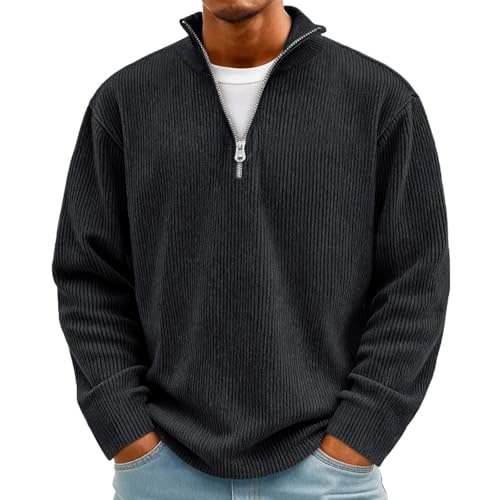 Corduroy Shirt Men Vintage 1/4 Zip Mock Neck Quarter Zip Men Polo - image 8