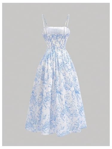 Milumia Girl's Floral Ruched Maxi Cami Dress Elegant Smocked Ruffle Flared Long Dresses2