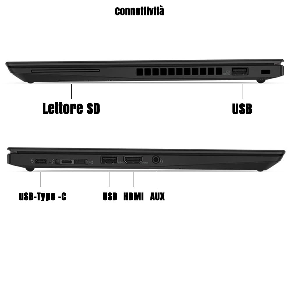 Lenovo Ricondizionato T480s, Pc portatile Intel Core i7-8th Pronto All'Uso office 365, Notebook Con Display HD da 14", Ram 16Gb, SSD nvme 512 GB e con mouse wireless in omaggio!