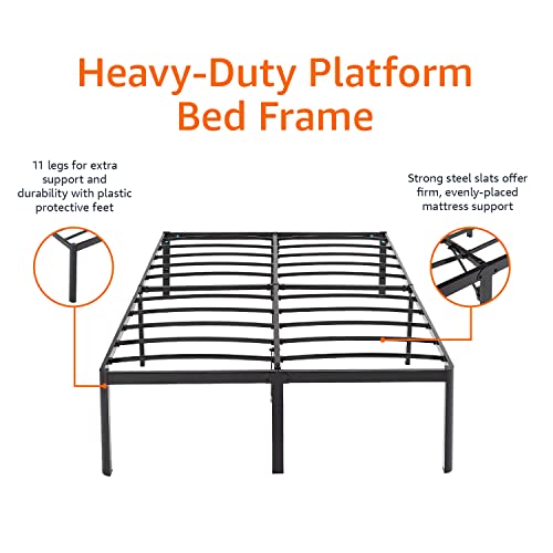 Image of Amazon Basics Heavy-Duty Non-Slip Bed Frame with Steel Slats, 18 inch Height for Storage Space, Sturdy Support for Mattress, Easy Assembly, Queen, Black
