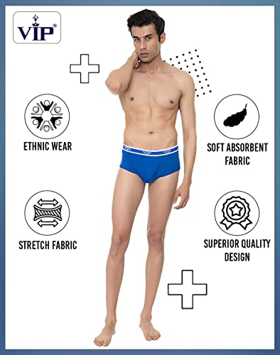 Image of VIP Men's Premium Cotton Brief | Durable Elasticized Waistband, Ultra Soft | Regular Fit | Stretchable & Breathable Underwear | Moisture Wicking Inner | All-Day Comfort Fit | Pack of 5