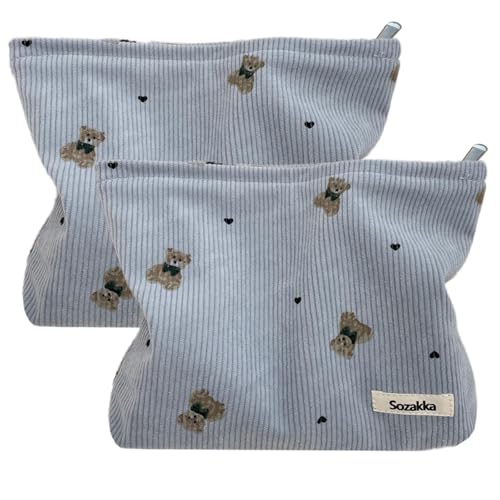 Tcdwla Kosmetiktasche, 2 Stück Schminktasche,Kulturtasche Cord Klein Damen, FedermäPpchen Aesthetic School Stuff für Schule, Reisen, Geschä Ftsreisen, Einkaufen, Wandern (Blau 1)