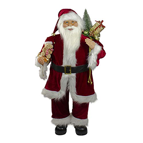 36 Red and White Standing Santa Claus Christmas Figure with Teddy Bear and Gift Bag