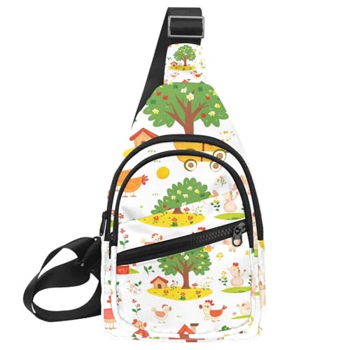 Mochila bandolera para mujer con estampado de granja y árboles