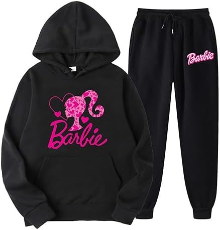Skard Bar-bie Women’s Unisex Sport Tracksuits Sweatshirt 2-Piece Outfits Long Sleeve Hoodies Sweatshirt+Sweatpants Set