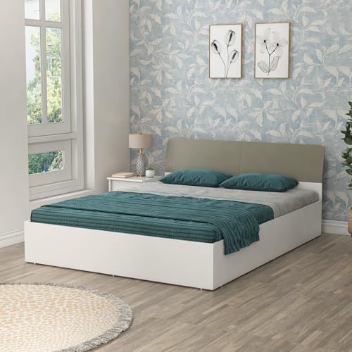 Spacewood Albressa Bed |Queen Size (78 X 60) Engineered Wood Bed with Box Type Storage | 3 Year Warranty | Modern Design |Engineered Wood | Kingston White & Modern Ash