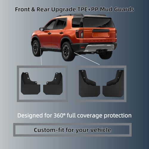 Image of No Drill Mud Flaps Splash Guards Compatible with Honda Passport 2026-2027(Not Fit TrailSport),OEM Style Textured Black Custom Fit All Weather Exterior Accessories(4PCS)