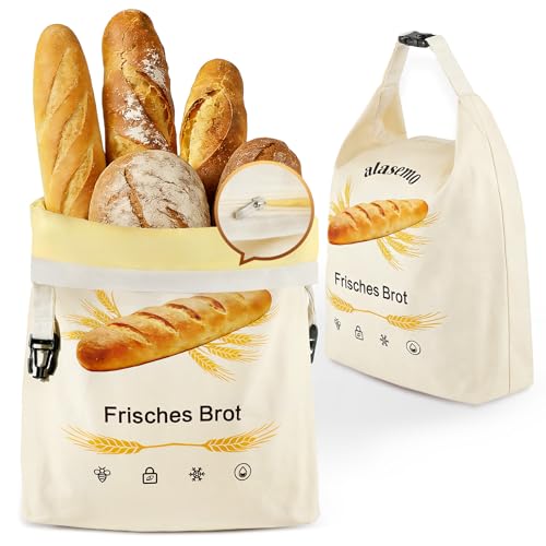 alasemo Wiederverwendbare Brotbeutel Bienenwachs mit Standboden 2 Stück Brotsack zum frischhalten Mehrere Dichtungen Reißverschluss Klickverschluss Brotaufbewahrung 2 Größen L 35×25cm & S 31,5×21cm