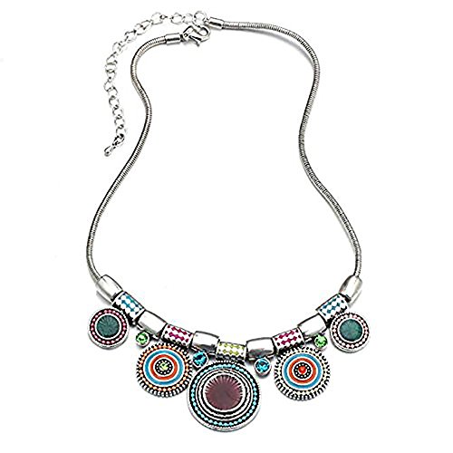 DENVOE Vintage Ethnic Necklace for Women,Bohemian Enamel Multicolor Round Pendants (1)