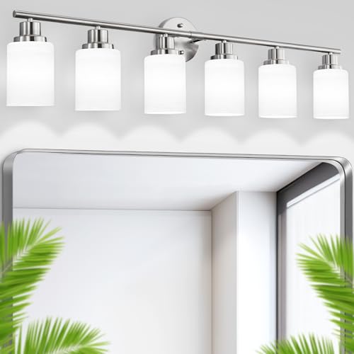 Guliaofo 6-Light Brushed Nickel Vanity Lights for Mirror, Bathroom Light
