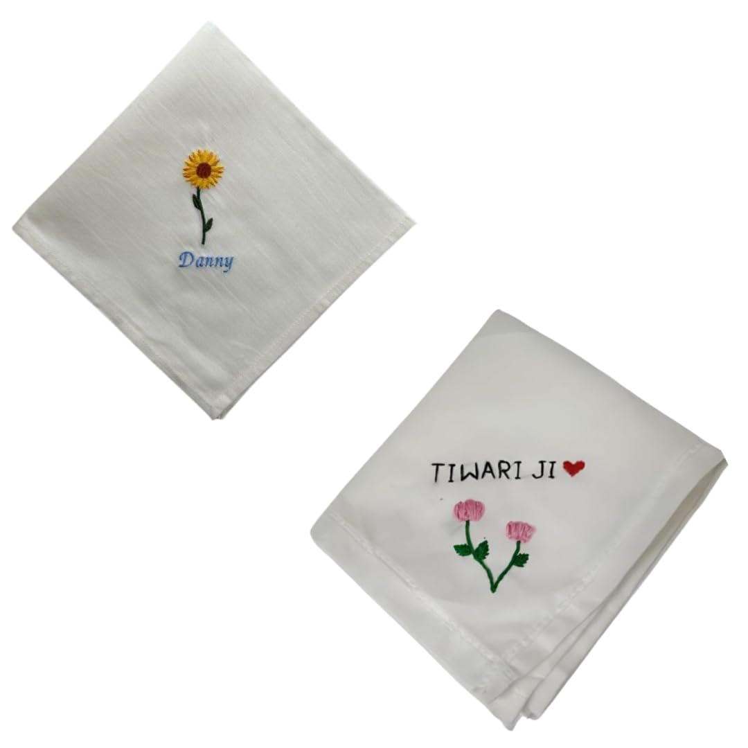 Personalized Embroidered Cotton Handkerchief for Men (Pack of 2) | Custom Name Hanky | Soft Pocket Handkerchief-image-3