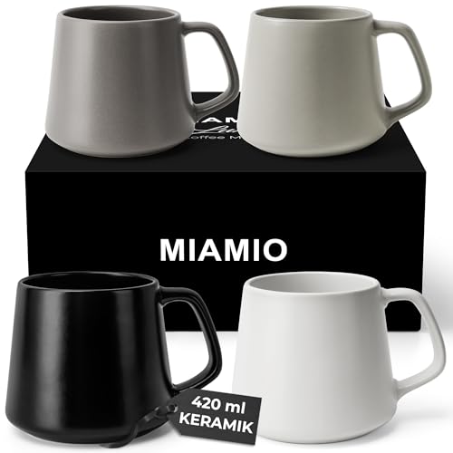 MIAMIO - Kaffeetassen 4er-Set/Kaffeebecher Keramik (420 ml) groß,...