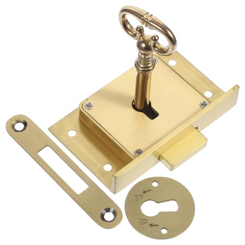 Cabilock Brass Retro Drawer Lock Square Cabinet Lock with Key for Vintage Furniture File Box Security Replacement 2.4 X 1.6 X 0.4 Inch