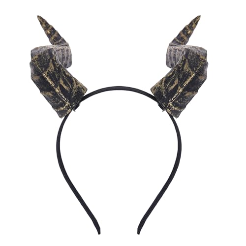 MOSTORY Gold Demon Horns Headband - Devil Dragon Horns Headband for Adult Halloween Accessories Dark Horn Hairband for Gothic Cosplay Renaissance Renfaire Costume