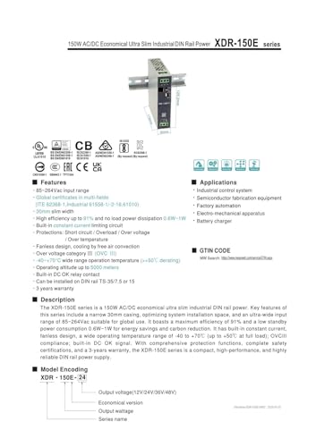 Alimentation XDR-150E-24 pour automatismes et armoires de commande - 3