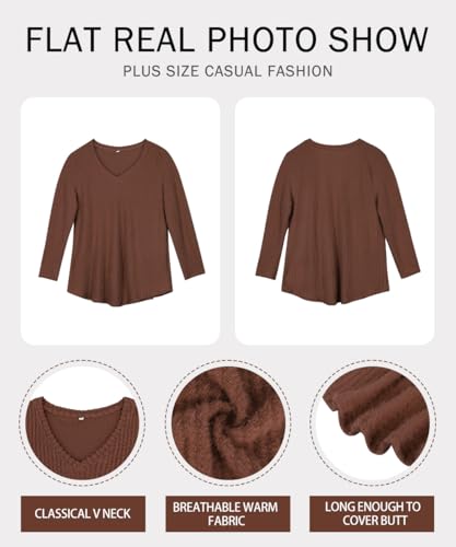 Image of RITERA Plus Size Sweater, Ribbed Long Sleeve Solid Top for Women | Soft vertical ribbed knit, modest V neck, loose long sleeves, curved swing hem, slimming casual layering top for curvy women