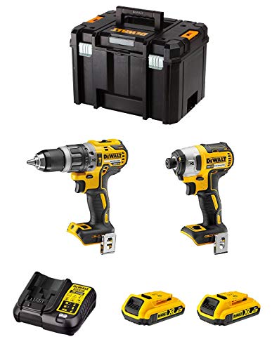 DeWALT Kit DWK211 (Taladro Percutor DCD796 + Atornillador de Impacto DCF887 + 2 Baterías de 2,0 Ah + Cargador + TSTAK VI)