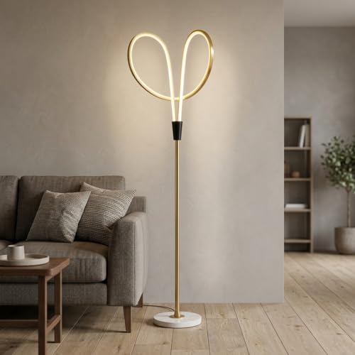 Image of Floor Lamp 3-Color CCT (Warm + Natural + Cold White) LED Standing Lamp Gold Aluminium Loop Design for Living Room Bedroom