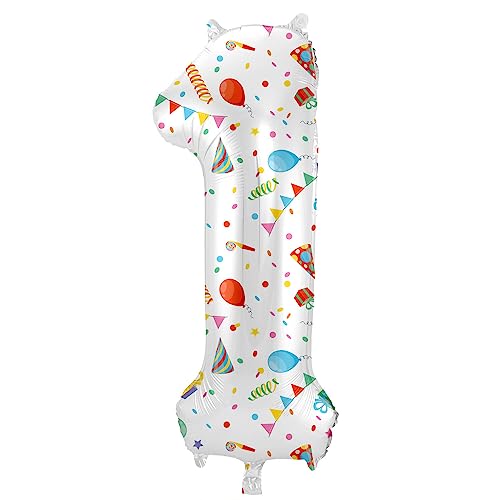 Folat B.V. Folat 64171 Aluminio Número Figura 1 Joyful Party Multicolor 86 cm decoración globos de helio para cumpleaños, aniversario, cm