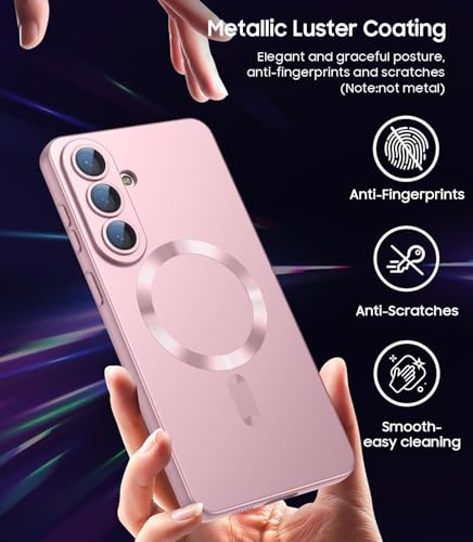 Image of DIZORO Samsung S26 Case, Compatible with Mag Safe Back Cover, Matte Luxury Metallic Luster Flexible TPU Wireless Charging Shockproof Case with Camera Protector Lens (Pink)
