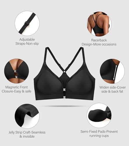 Image of DEANGELMON Front Closure Bras for Women Racerback Bra No Underwire Seamless Push Up T-Shirts Bras Supportive Womens Bralettes