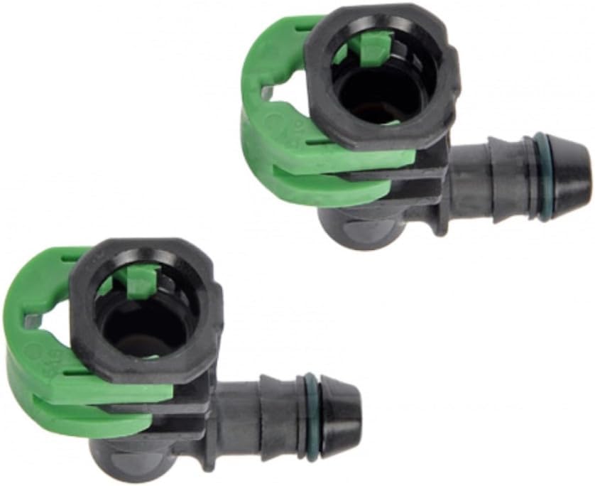 KarParts360 Fuel Line Connector | High Fluorine Fluorocarbon Gasket | 90 degree Angle | Black Color | Female End 1 | Barb, Quick Disconnect End 1 Type