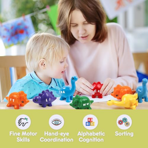 Image of 26pcs Alphabet Dinosaurs Matching Toy, Toddlers ABC Learning Dinosaurs | 26pcs, Matching & Sorting Game, Sensory Toy, Preschool Learning Activities, Educational Gifts, Ages18M+