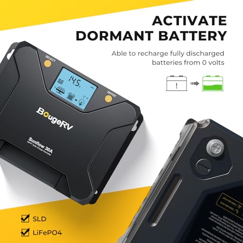 Image of BougeRV MPPT Solar Charge Controller 30A, w / Low-Temp Cut-Off, APP Control, Backlit LCD, 30 Amp Solar Panel Regulator 12V /24V for LiFePO4, SLD, Gel, FLD, AGM Battery, RV, Marine, Upgraded