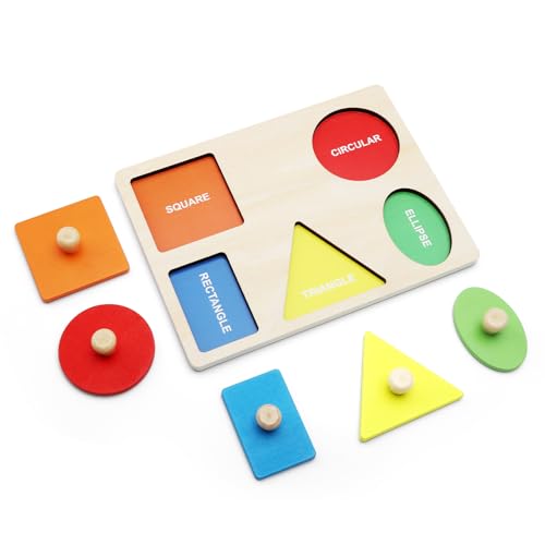 ZMDMAH Quebra-cabeças de madeira quebra-cabeças geométrico Montessori quebra-cabeças de madeira a partir de 1 ano, brinquedo para aprender cores e formas, brinquedo educativo adequado para bebés