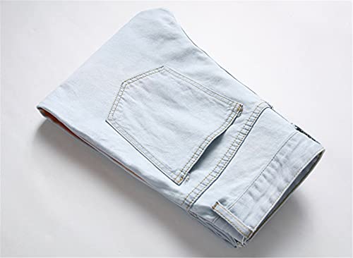Men's Denim Pants Contrast Patches Pattern Biker Distressed Ripped Jeans Slim Side Paint Printed Jean Trousers3