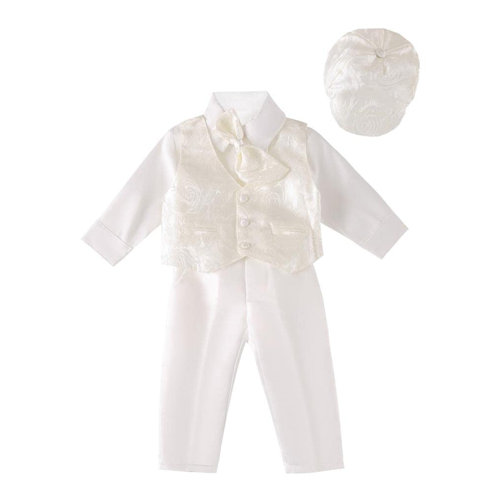 Lito Angels Baby Jungen Taufkleidung Taufanzug Taufe Kleidung Weißer Anzug/Elfenbein mit Haube Größe 3-24 Monate