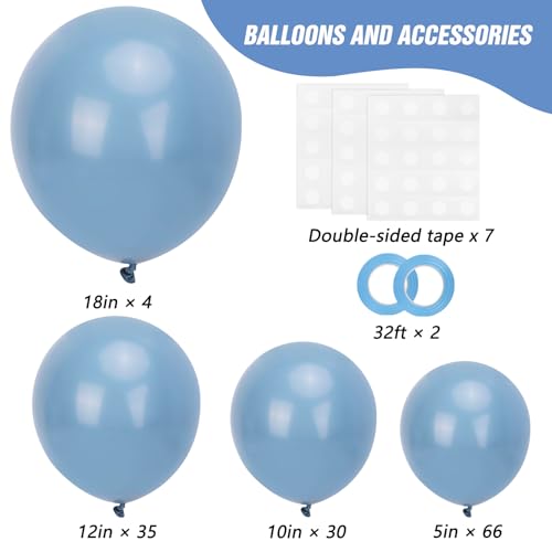 Image of RUBFAC 135pcs Dusty Blue Balloons, Boho Neutral Blue Latex Balloon Different Sizes 18 12 10 5 Inch for Garland Arch Birthday Wedding Engagements Anniversary Baby Shower Party Supplies